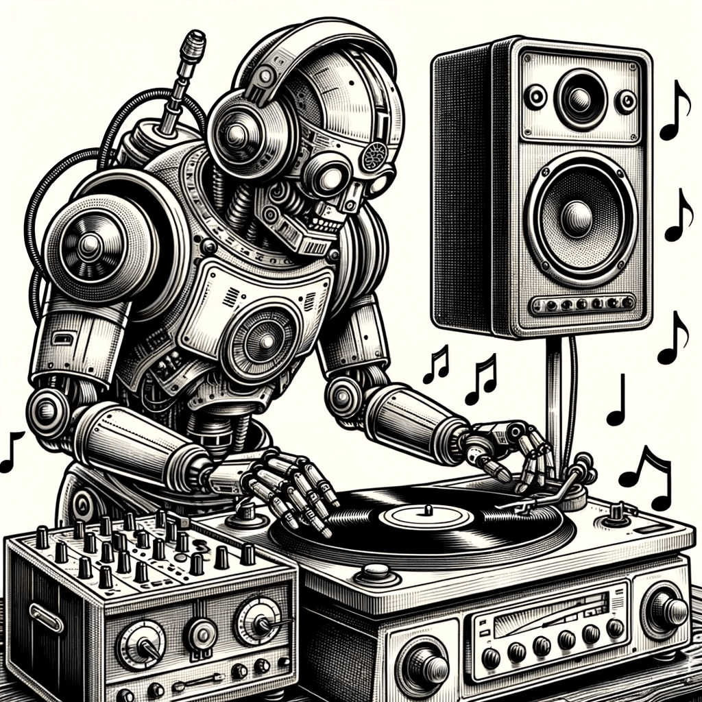 An illustration of a Robot DJing.
